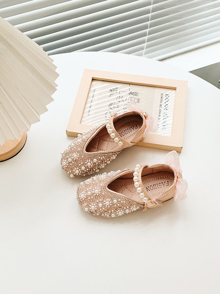 Pantofi formali pentru copii cu perle, pietre si panglica