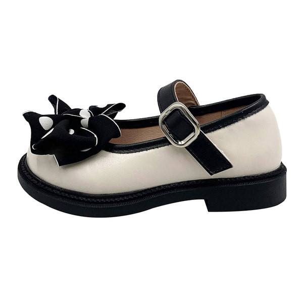 Обувки за момичета от еко кожа с панделка и нисък ток