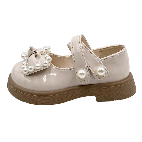 Pantofi pentru fete din piele ecologica cu panglica si perle