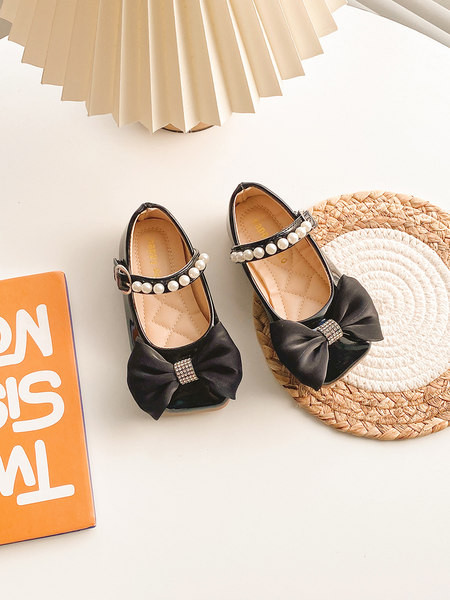 Pantofi copii cu panglica si perle pentru fete