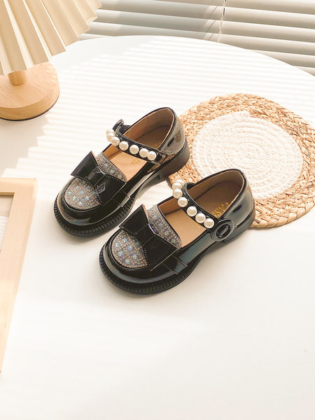 Pantofi pentru fete antiderapante pentru copii cu perle si panglica