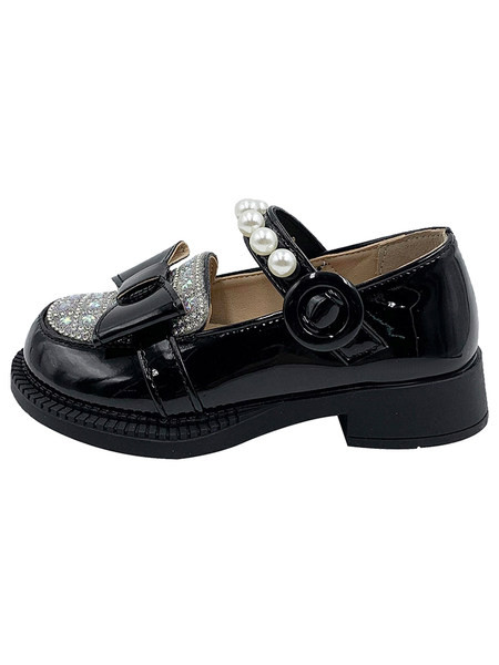 Pantofi pentru fete antiderapante pentru copii cu perle si panglica