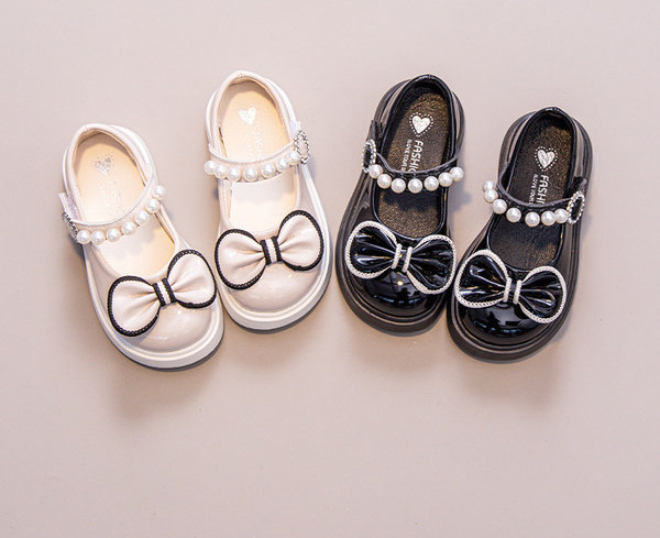 Pantofi copii pentru fete cu panglica si perle