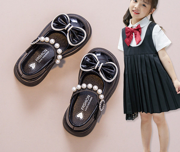 Pantofi copii pentru fete cu panglica si perle