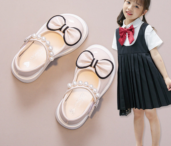 Pantofi copii pentru fete cu panglica si perle