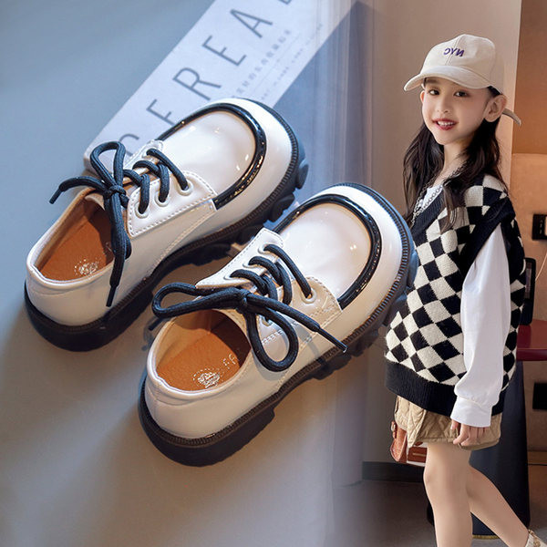 Pantofi casual pentru copii cu sireturi - culoare alb-negru