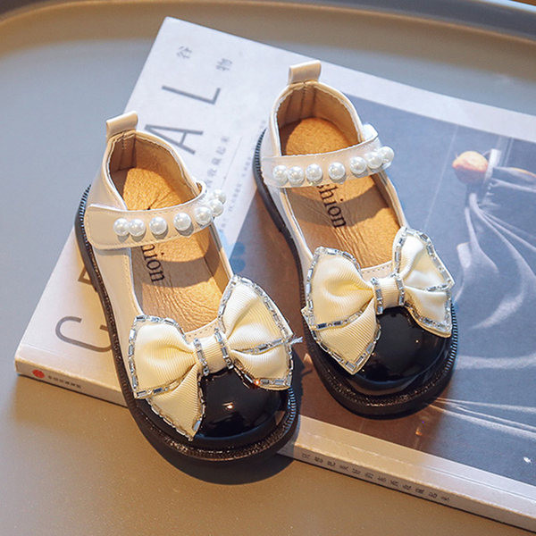 Pantofi copii pentru fete cu perle si panglica