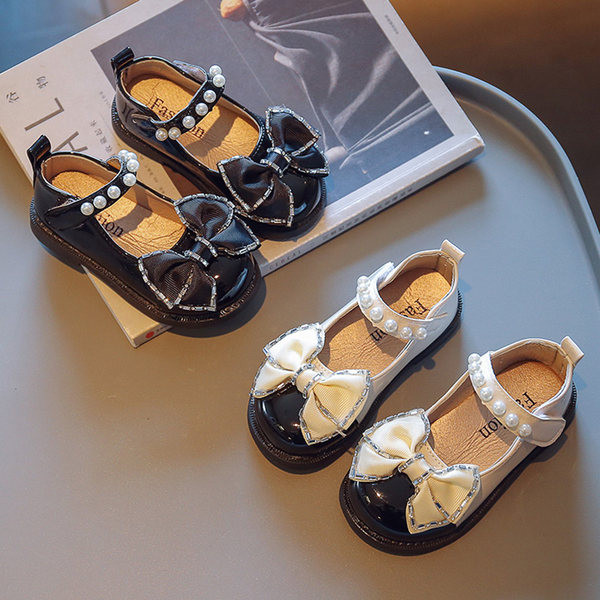 Pantofi copii pentru fete cu perle si panglica