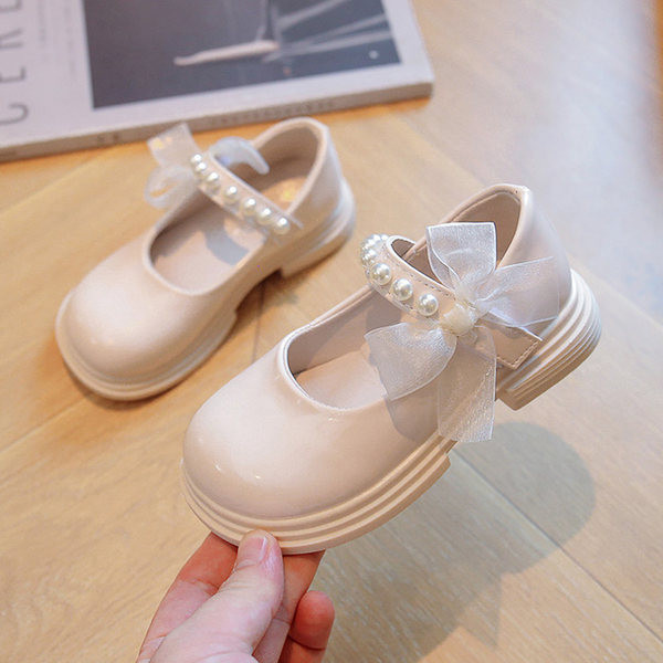 Pantofi de fete la modă cu perle și panglică lipite cu velcro