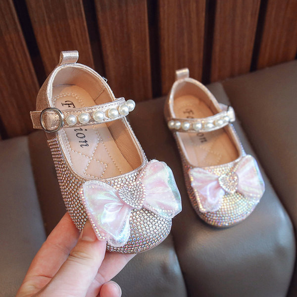 Pantofi la modă pentru copii cu pietre și perle - pentru fete