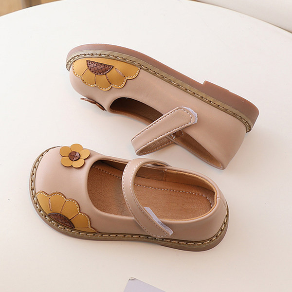 Pantofi pentru copii antiderapante din piele ecologica cu motiv floral