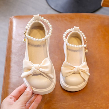 Модерни детски обувки с панделка и перли за момичета