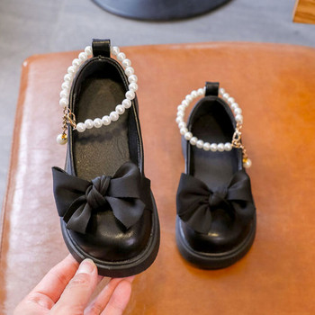 Модерни детски обувки с панделка и перли за момичета