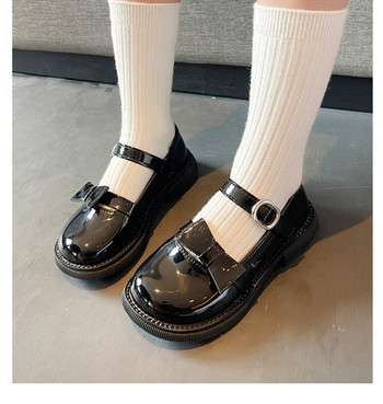 Μόδα παιδικά λουστρίνι παπούτσια με κορδέλα για κορίτσια