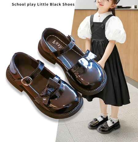 Pantofi pentru copii la modă din piele lăcuită cu panglică pentru fete