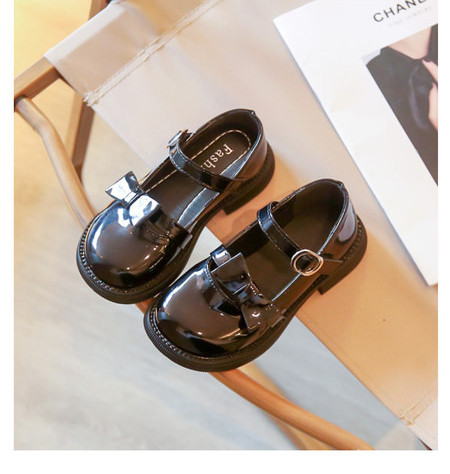 Pantofi pentru copii la modă din piele lăcuită cu panglică pentru fete