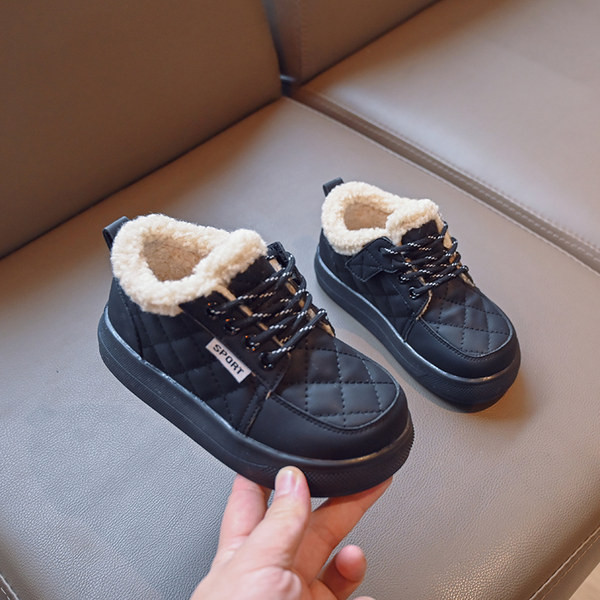 Pantofi casual pentru copii cu captuseala din puf - culoare negru si maro