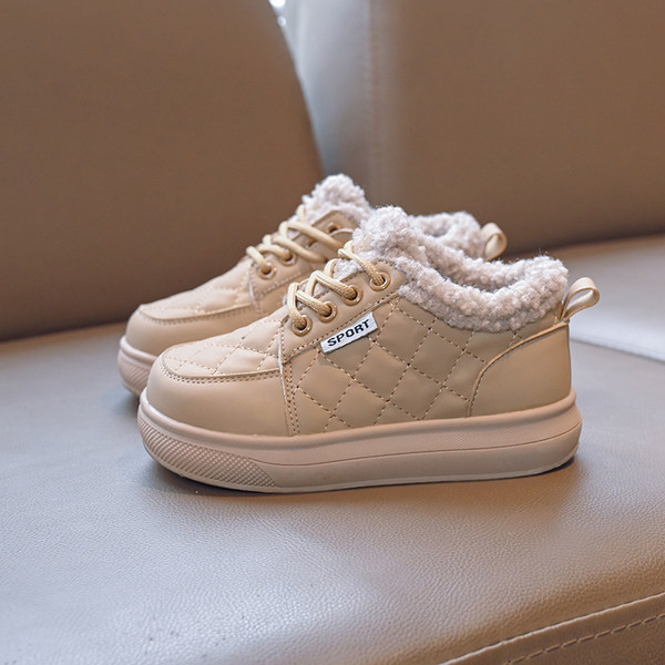 Pantofi casual pentru copii cu captuseala din puf - culoare negru si maro