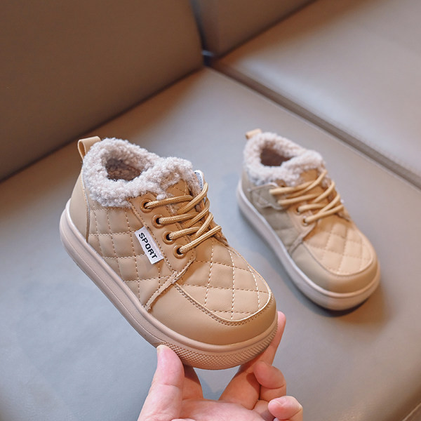 Pantofi casual pentru copii cu captuseala din puf - culoare negru si maro