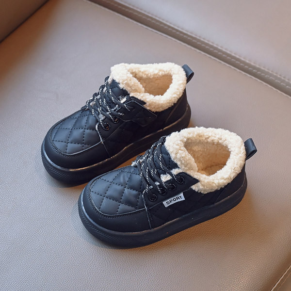 Pantofi casual pentru copii cu captuseala din puf - culoare negru si maro