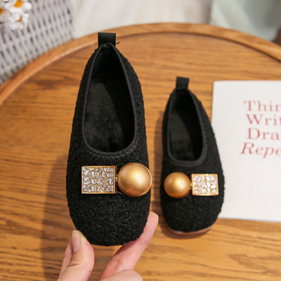 Pantofi de pluș pentru fete cu element metalic