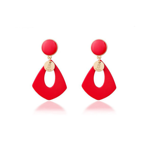 Cercei de damă moderni suspendați de culoare roșie
