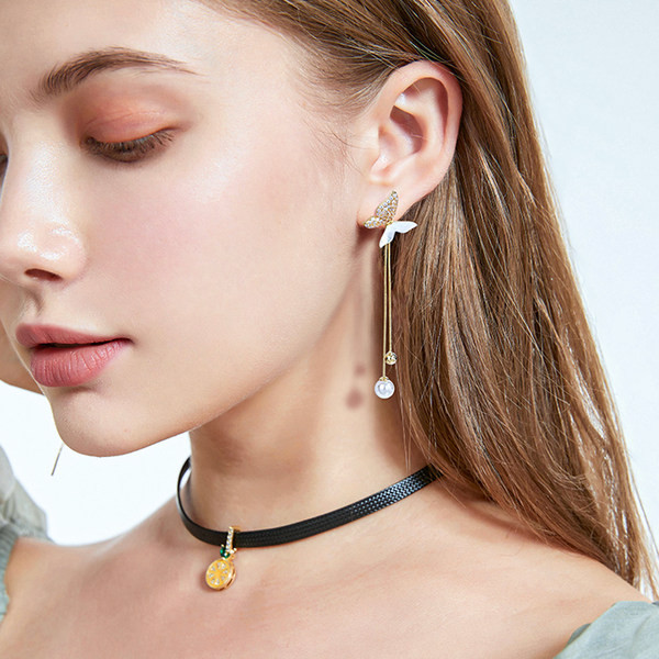 Cercei cu fluture și perle pentru femei