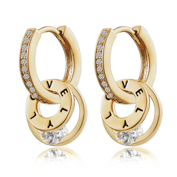 Cercei moderni de dama cu pietre decorative de culoare aurie