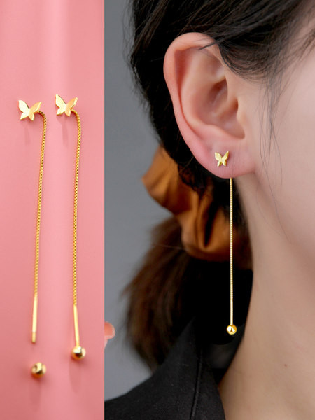 Cercei lungi eleganti de dama in doua culori