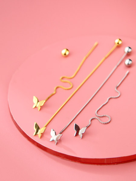 Cercei lungi eleganti de dama in doua culori