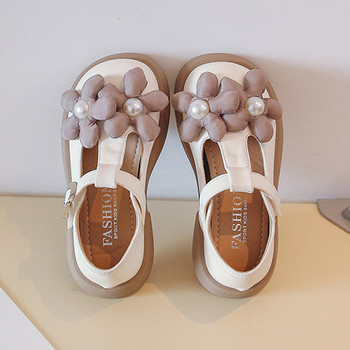 Модерни кожени обувки с 3D елемент цвете за момичета