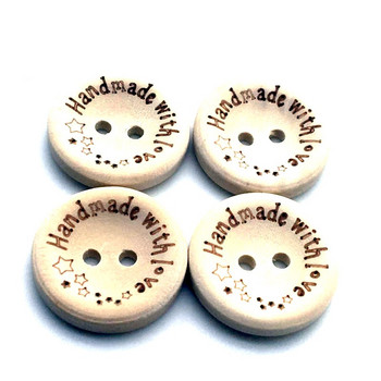 100PCS 20mm Χειροποίητα με αγάπη Ξύλινα κουμπιά DIY στρογγυλά κουμπιά Φυσικού χρώματος Κουμπιά για χειροτεχνίες Scrapbooking Κουμπί ραφής SC253