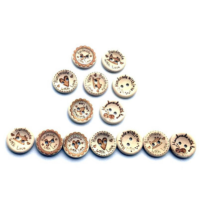 100PCS 20mm Handmade With Love Wooden Buttons DIY Round Button Natural Color Buttons For Scrapbooking Crafts Sew Button SC253