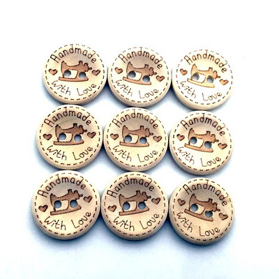 100PCS 20mm Χειροποίητα με αγάπη Ξύλινα κουμπιά DIY στρογγυλά κουμπιά Φυσικού χρώματος Κουμπιά για χειροτεχνίες Scrapbooking Κουμπί ραφής SC253