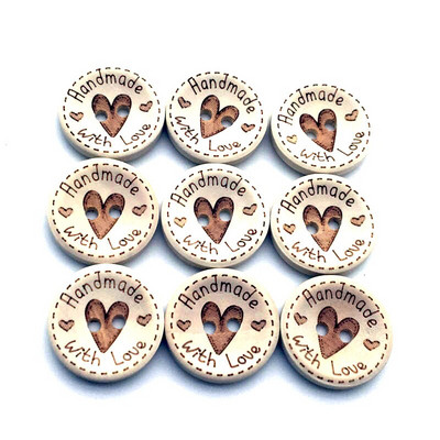 100PCS 20mm Χειροποίητα με αγάπη Ξύλινα κουμπιά DIY στρογγυλά κουμπιά Φυσικού χρώματος Κουμπιά για χειροτεχνίες Scrapbooking Κουμπί ραφής SC253