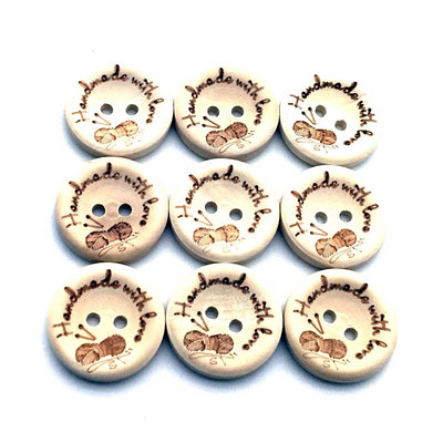 100PCS 20mm Χειροποίητα με αγάπη Ξύλινα κουμπιά DIY στρογγυλά κουμπιά Φυσικού χρώματος Κουμπιά για χειροτεχνίες Scrapbooking Κουμπί ραφής SC253
