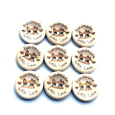 100PCS 20mm Χειροποίητα με αγάπη Ξύλινα κουμπιά DIY στρογγυλά κουμπιά Φυσικού χρώματος Κουμπιά για χειροτεχνίες Scrapbooking Κουμπί ραφής SC253