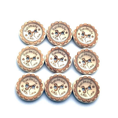 100PCS 20mm Χειροποίητα με αγάπη Ξύλινα κουμπιά DIY στρογγυλά κουμπιά Φυσικού χρώματος Κουμπιά για χειροτεχνίες Scrapbooking Κουμπί ραφής SC253
