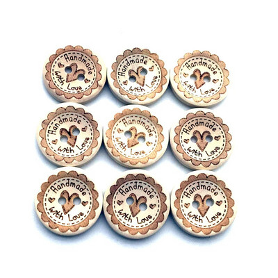 100PCS 20mm Χειροποίητα με αγάπη Ξύλινα κουμπιά DIY στρογγυλά κουμπιά Φυσικού χρώματος Κουμπιά για χειροτεχνίες Scrapbooking Κουμπί ραφής SC253
