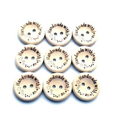 100PCS 20mm Χειροποίητα με αγάπη Ξύλινα κουμπιά DIY στρογγυλά κουμπιά Φυσικού χρώματος Κουμπιά για χειροτεχνίες Scrapbooking Κουμπί ραφής SC253