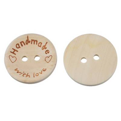 100PCS 20mm Χειροποίητα με αγάπη Ξύλινα κουμπιά DIY στρογγυλά κουμπιά Φυσικού χρώματος Κουμπιά για χειροτεχνίες Scrapbooking Κουμπί ραφής SC253