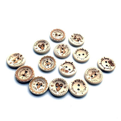 100PCS 20mm Χειροποίητα με αγάπη Ξύλινα κουμπιά DIY στρογγυλά κουμπιά Φυσικού χρώματος Κουμπιά για χειροτεχνίες Scrapbooking Κουμπί ραφής SC253