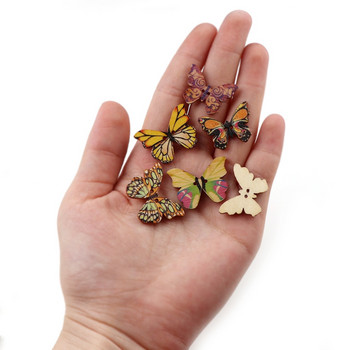 50PC 2 дупки 3 размера Цветни пеперуди Дървени копчета Подходящи за шиене и скрапбукинг Бутони за шиене за занаяти Направи си сам Смесени