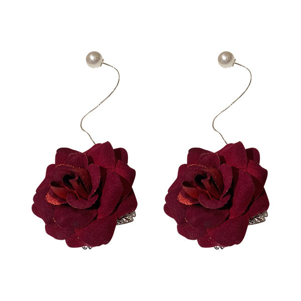 Cercei picătură de damă cu perle și formă de trandafir