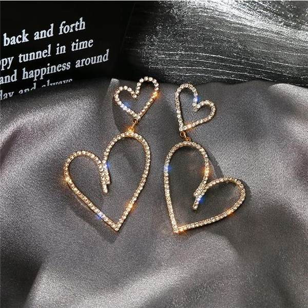 Cercei moderni de dama in forma de inima cu pietre