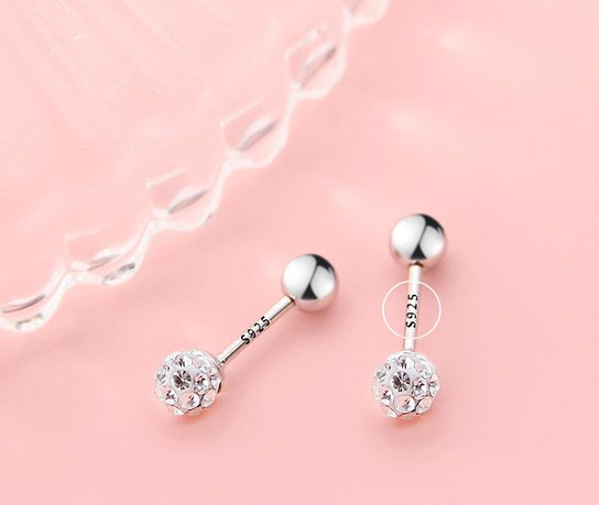 Cercei de damă pe șurub cu pietre și formă de bilă