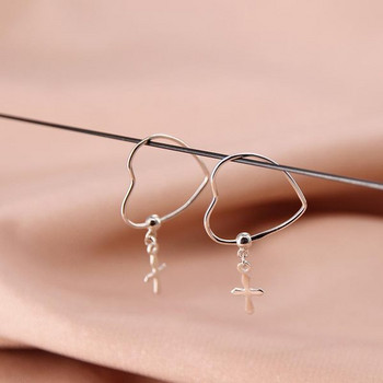 Γυναικεία σκουλαρίκια σε σχήμα καρδιάς με κρεμαστό σταυρό