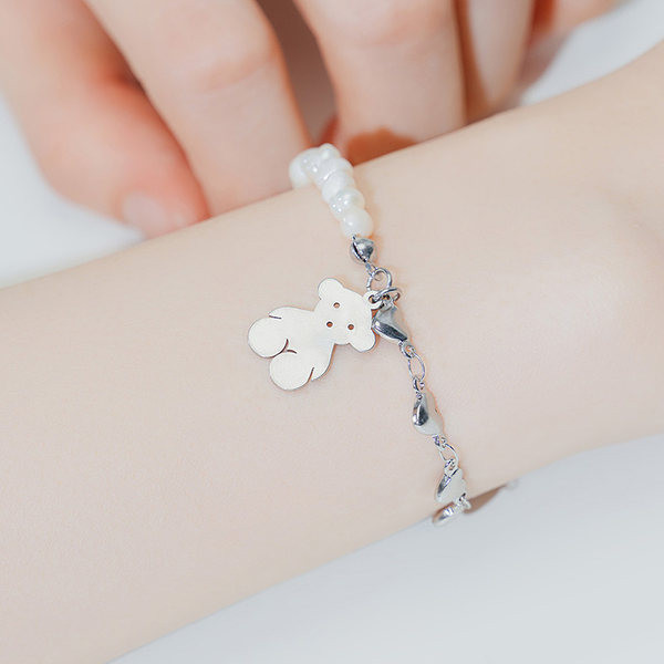 Bratara casual dama cu perle, urs si inimioare