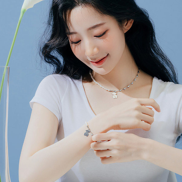 Bratara casual dama cu perle, urs si inimioare