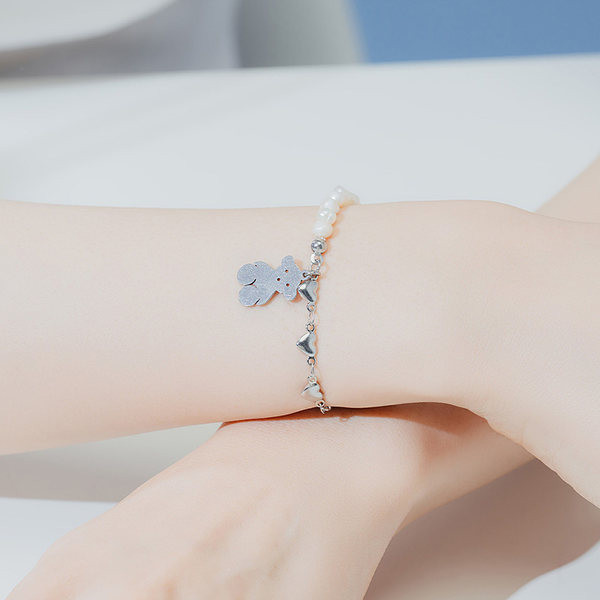 Bratara casual dama cu perle, urs si inimioare